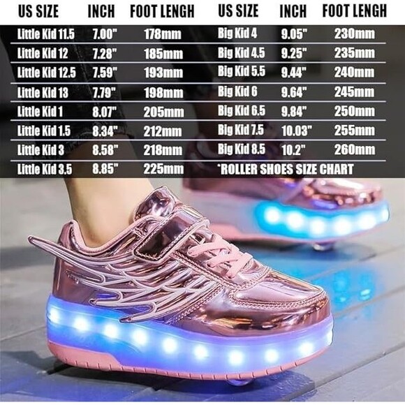 LED Roller Skate Shoes Light Up Sneakers w Detachable Wheels Rechargeable 3Y 3.5 - Picture 6 of 16
